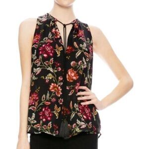 A.L.C. Rowe top black floral tassel tie neck 0 XS